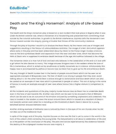 Death and The King’s Horseman’: Analysis of Life-based Play
