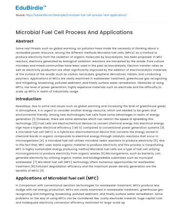 Microbial Fuel Cell Process And Applications