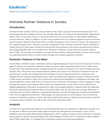 Intimate Partner Violence In Society