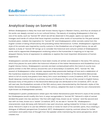 Analytical Essay on Sonnet 116