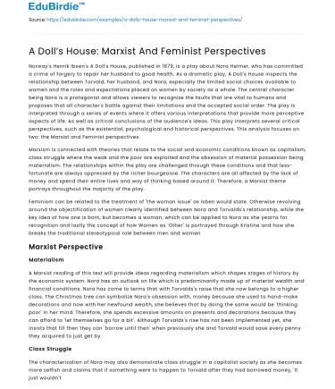 A Doll’s House: Marxist And Feminist Perspectives
