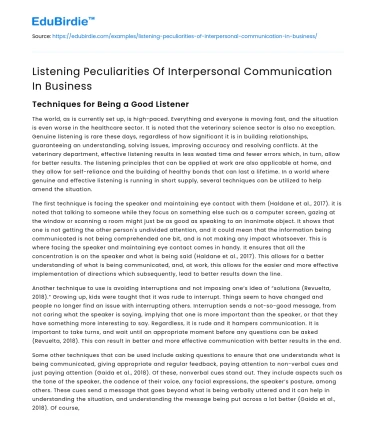 Listening Peculiarities Of Interpersonal Communication In Business