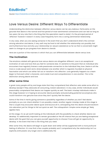 Love Versus Desire: Different Ways To Differentiate