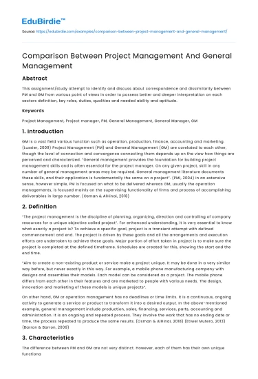Comparison Between Project Management And General Management