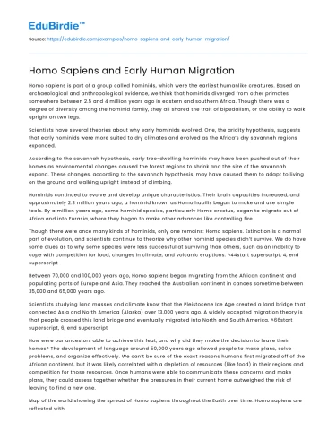 Homo Sapiens and Early Human Migration