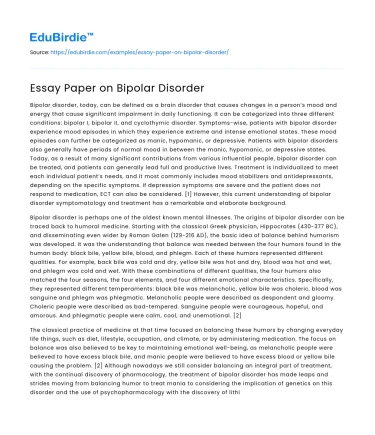 Essay Paper on Bipolar Disorder
