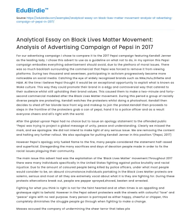 Analysis of Pepsi’s 2017 Campaign in Black Lives Matter Movement