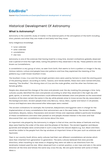 Historical Development Of Astronomy