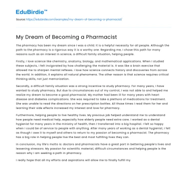My Dream of Becoming a Pharmacist