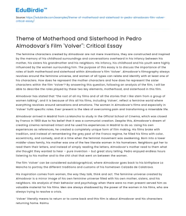 Motherhood and Sisterhood in ‘Volver’: Critical Analysis