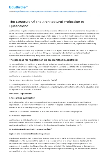 The Structure Of The Architectural Profession In Queensland