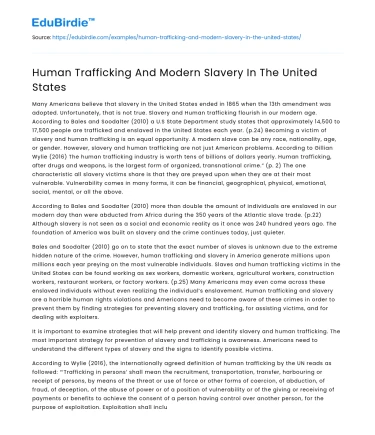 Human Trafficking And Modern Slavery In The United States