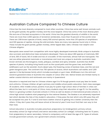 Comparative Analysis of Australian and Chinese Cultures