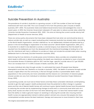 Suicide Prevention In Australia