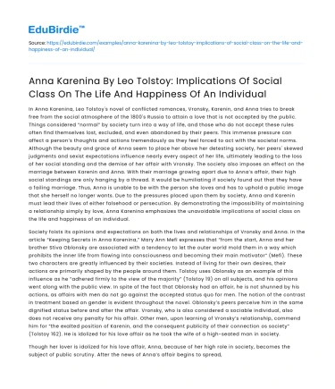 Social class implications on individual happiness in Anna Karenina