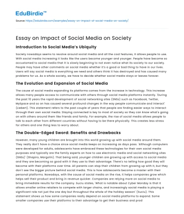 Essay on Impact of Social Media on Society
