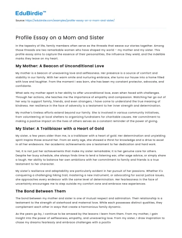 Profile Essay on a Mom and Sister