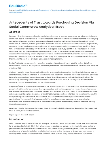Trust Antecedents in Social Commerce: An Analytical Essay