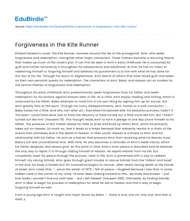 Forgiveness in the Kite Runner