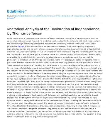 Rhetorical Analysis of the Declaration of Independence