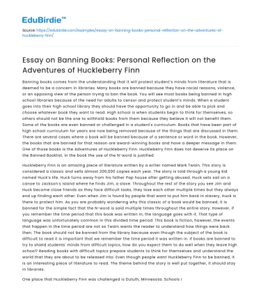 Reflection on Banning Books: Adventures of Huckleberry Finn
