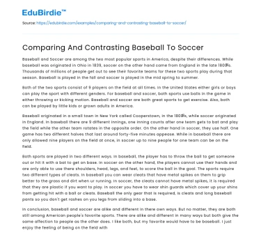Comparing And Contrasting Baseball To Soccer
