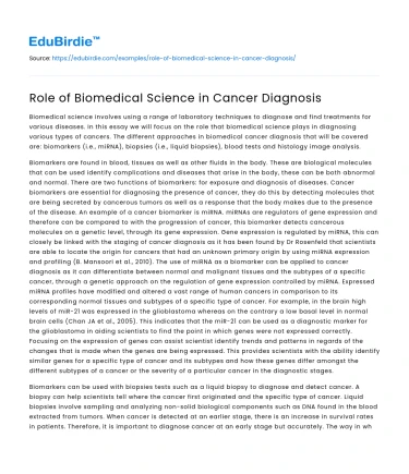 Role of Biomedical Science in Cancer Diagnosis