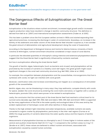 The Dangerous Effects of Eutrophication on The Great Barrier Reef