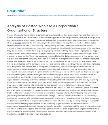 Analysis of Costco Wholesale Corporation’s Organizational Structure