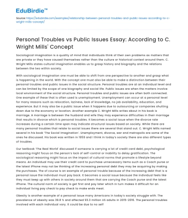 C Wright Mills: Personal Troubles vs Public Issues