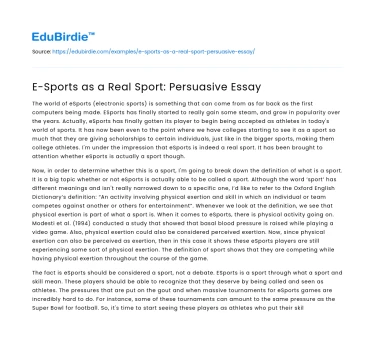 E-Sports as a Real Sport: Persuasive Essay