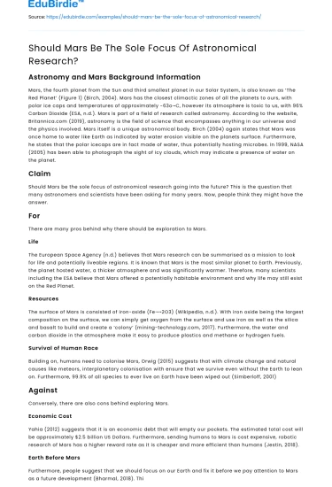 Should Mars Be The Sole Focus Of Astronomical Research?