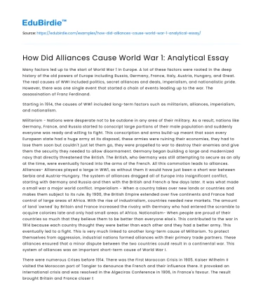 How Did Alliances Cause World War 1: Analytical Essay