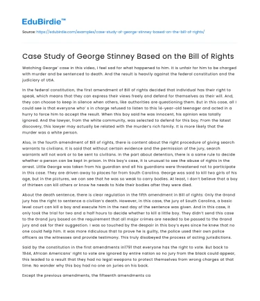 Case Study of George Stinney Based on the Bill of Rights
