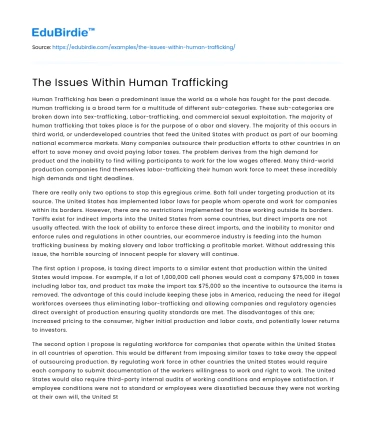 The Issues Within Human Trafficking