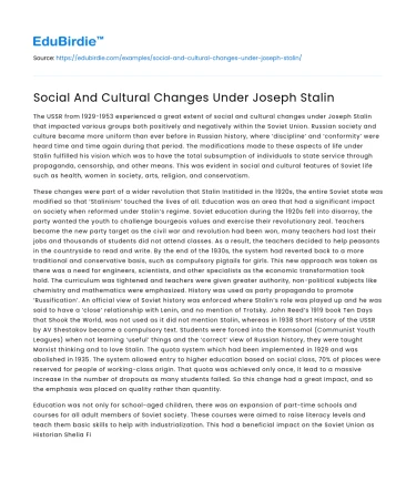 Social And Cultural Changes Under Joseph Stalin