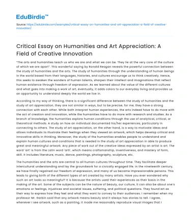 Humanities and Art Appreciation: Creative Innovation