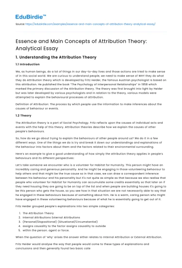 Essence and Main Concepts of Attribution Theory: Analytical Essay