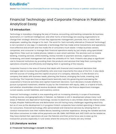 Financial Technology and Corporate Finance in Pakistan