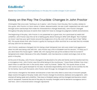 Essay on the Play The Crucible: Changes in John Proctor