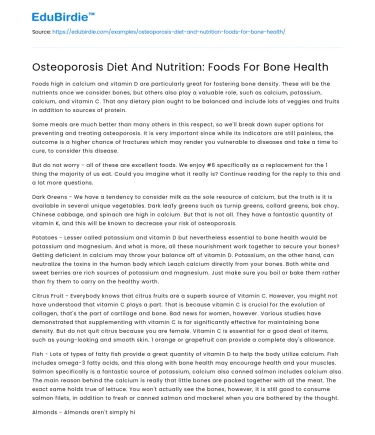 Nourishing Bones: Diet and Nutrition for Osteoporosis