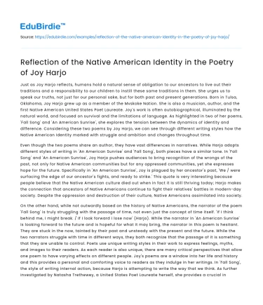 Reflection of the Native American Identity in the Poetry of Joy Harjo