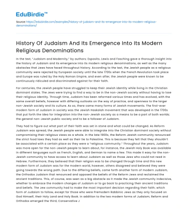 Evolution of Judaism’s Modern Denominations
