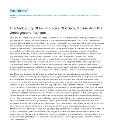 Ambiguity of Evil in House of Cards, Sicario & The Underground Railroad