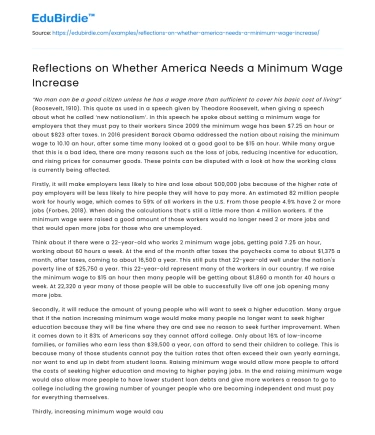 Reflections on Whether America Needs a Minimum Wage Increase