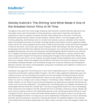 The Shining: Kubrick’s Greatest Horror Film