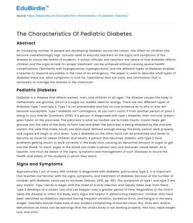 The Characteristics Of Pediatric Diabetes