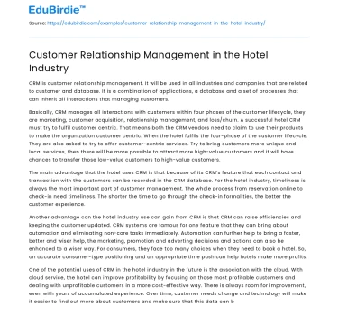 Customer Relationship Management in the Hotel Industry