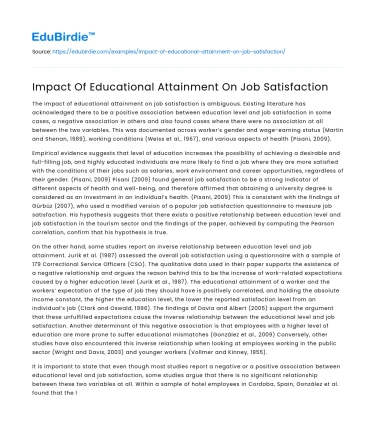 Impact Of Educational Attainment On Job Satisfaction