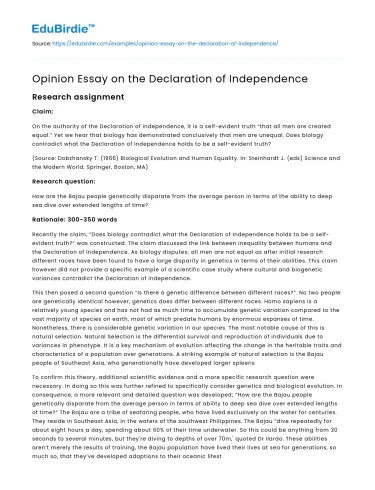 Opinion Essay on the Declaration of Independence